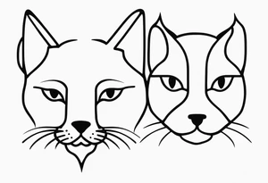 One line style black tattoo with cat and dog faces tattoo idea