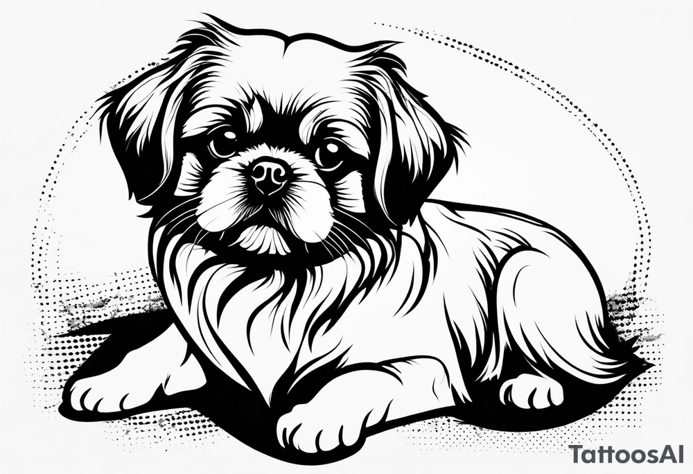A mixed breed Pekingese and Shih-Tzu dog. Just the outline of his face. One line of drawing. tattoo idea