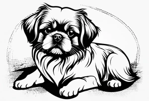A mixed breed Pekingese and Shih-Tzu dog. Just the outline of his face. One line of drawing. tattoo idea