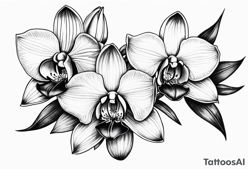 Cymbidium orchid with 2 roses tattoo idea
