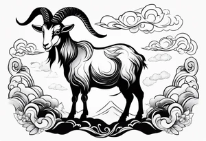 full body goat with clouds in japanese style tattoo idea