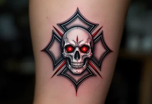 A fire department Maltese cross with a skull in the center, accented with silver and deep crimson tones for a bold, fearless design. tattoo idea