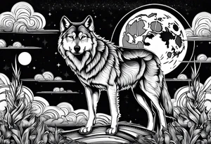 Wolf moon cross clouds tattoo idea