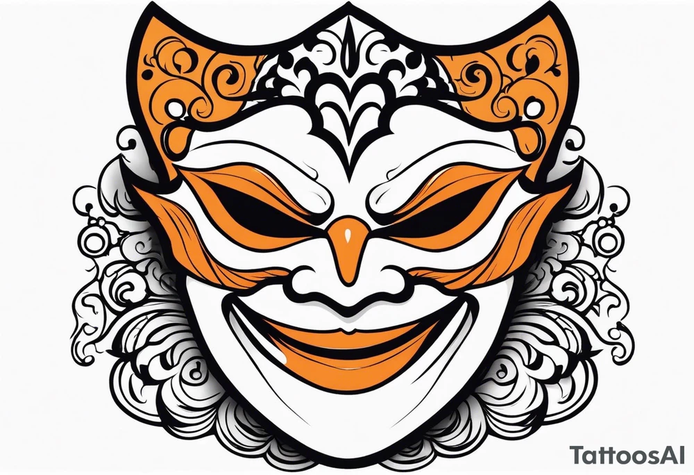 Laughing mask that is orange and black simplistic tattoo idea