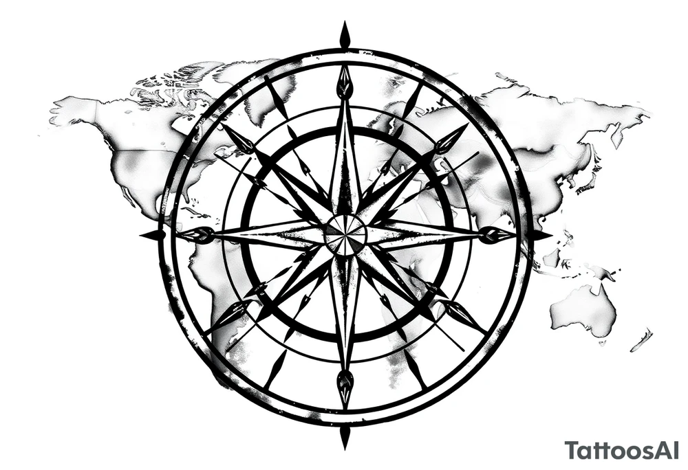 antique compass rose overlaid on weathered world map with sailing ships tattoo idea antique compass rose overlaid on weathered world map with sailing ships tattoo idea