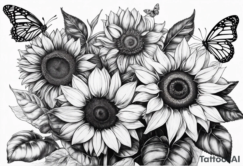 Sunflower with butterflies tattoo idea