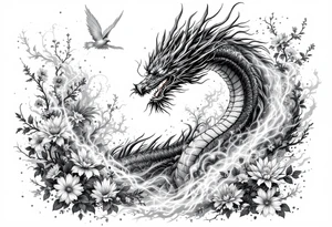legendary dragon scene with energy aura flowers power effects tattoo idea
