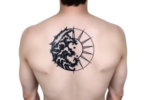 yin-yang one side storm one side sunshine meditative silhouette tattoo idea