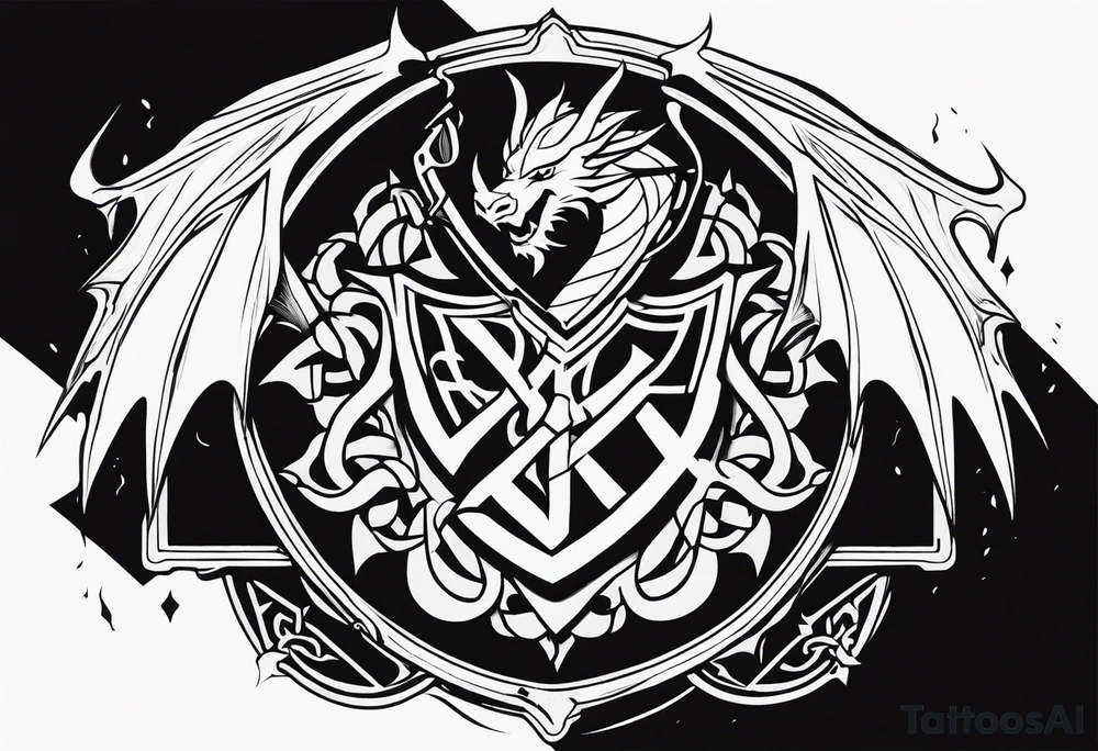 Valhalla shield sword dragon runes tattoo idea
