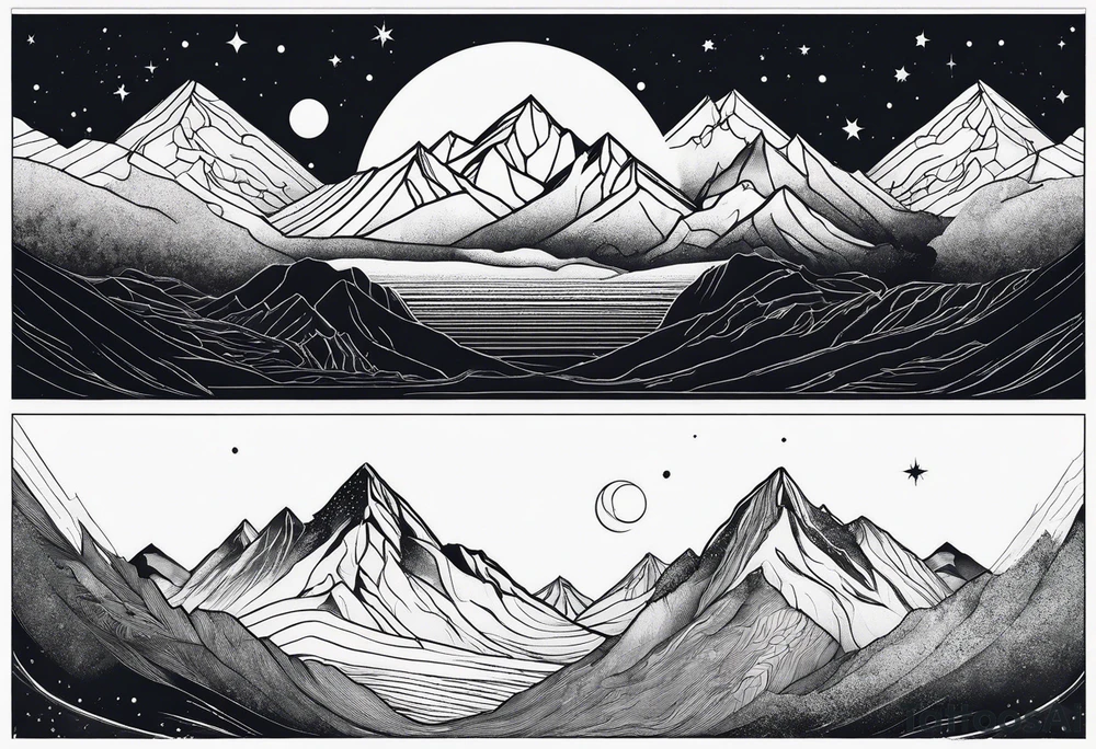 mountain and space in thick line art tattoo idea mountain and space in thick line art tattoo idea
