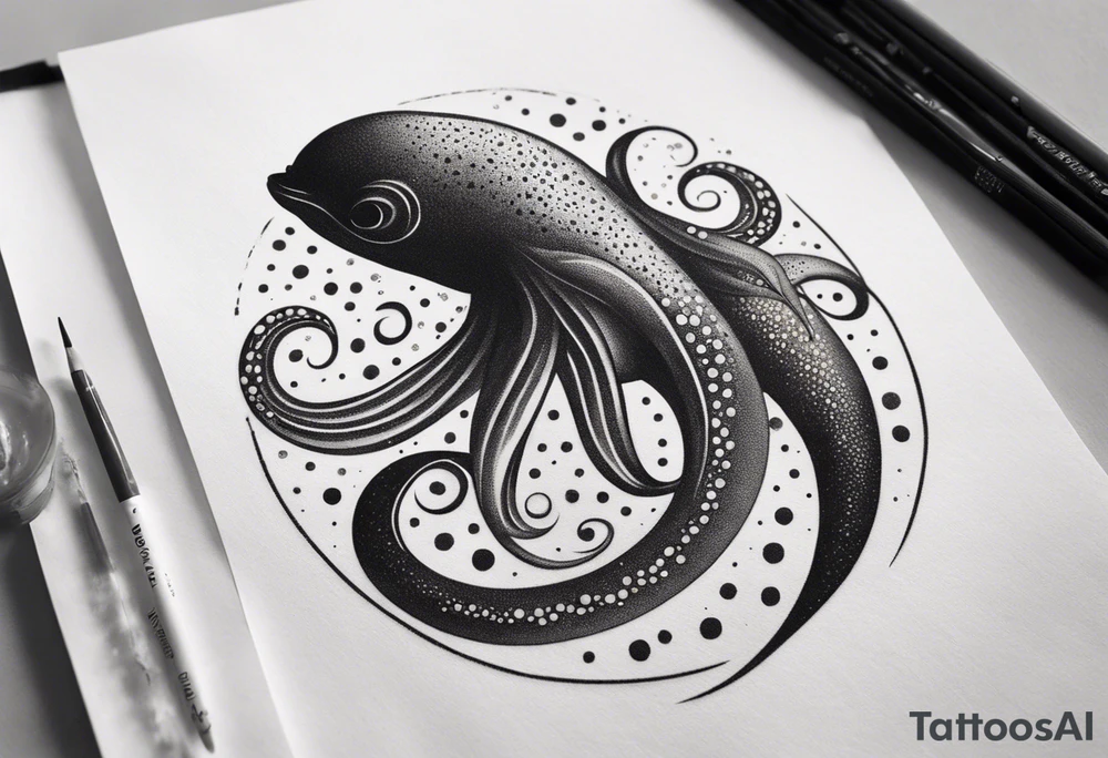 asymmetric squid with four of its arms curved and overlapping to form the Pisces symbol tattoo idea