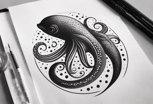 asymmetric squid with four of its arms curved and overlapping to form the Pisces symbol tattoo idea