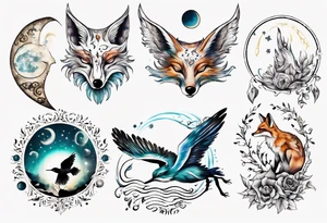 wasser sonne und mond fuchs eule kolibri tattoo idea