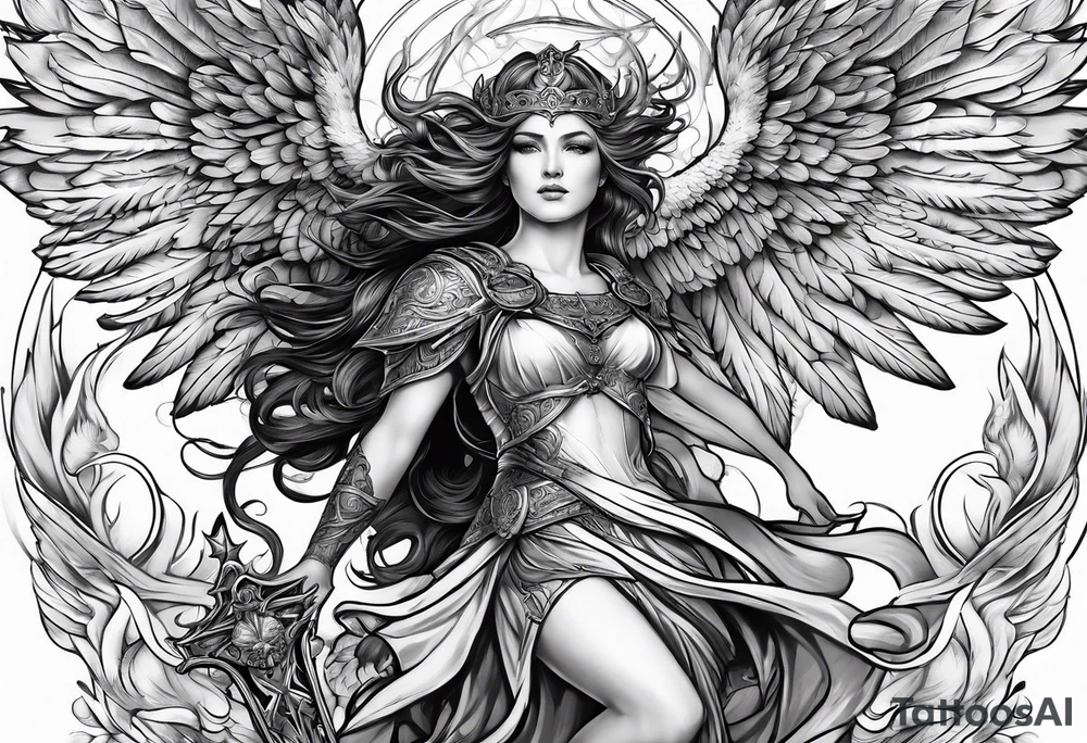 Angelic battle tattoo idea