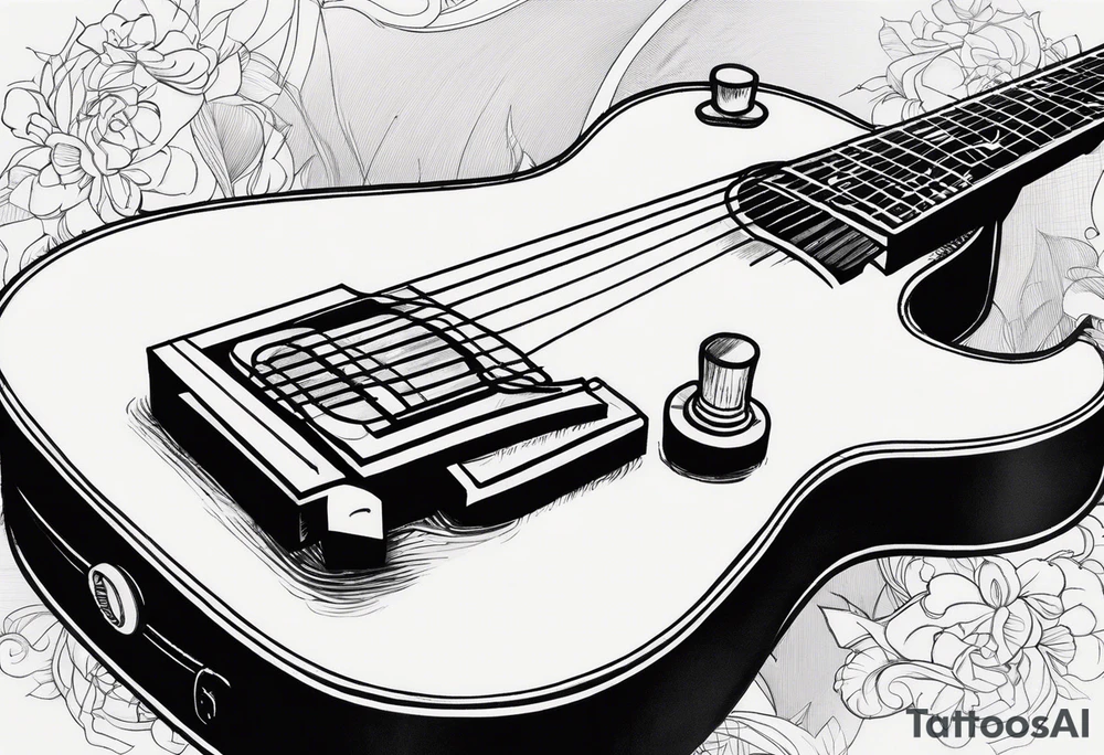 A minimalist guitar design, small in size, with clean lines and vintage detailing. The guitar represents a deep connection to music, with a classic, understated design that captures its essence without embellishments. tattoo idea