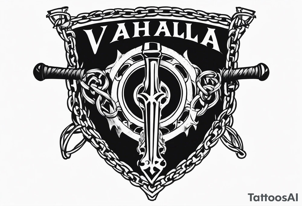 Valhalla sword shield barb wire chain tattoo idea