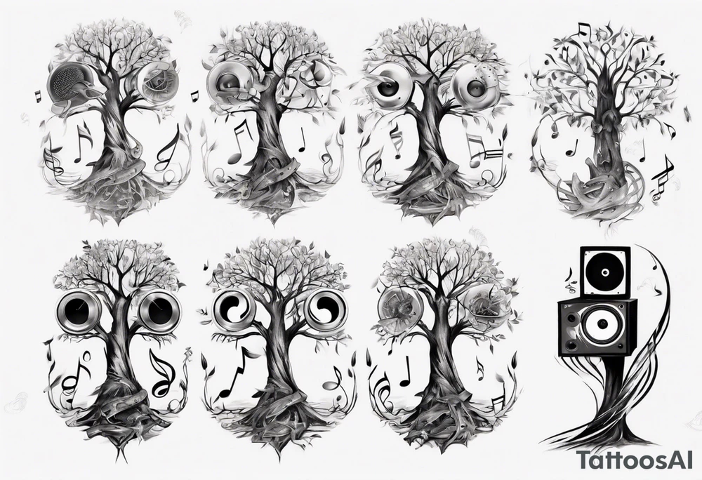 music speaker note tree stave tattoo idea