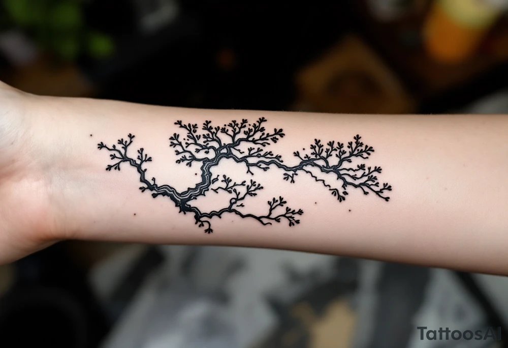 detailed dragoran (pokémon) japanese style sakura trees abstract lines dark/rough aesthetic tattoo idea