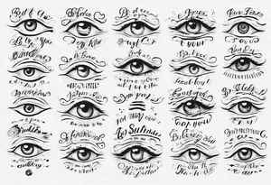 The text “but my eyes are on You” in thin, cursive lettering tattoo idea