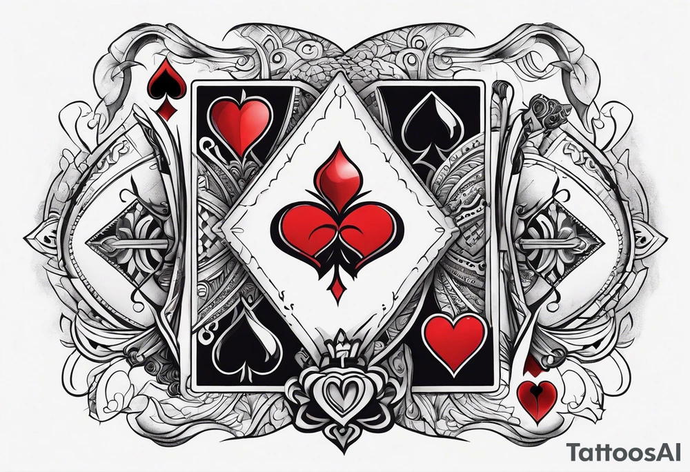 one playing card with both queen of hearts and king of spades incorporated in extreme minimalistic style tattoo idea