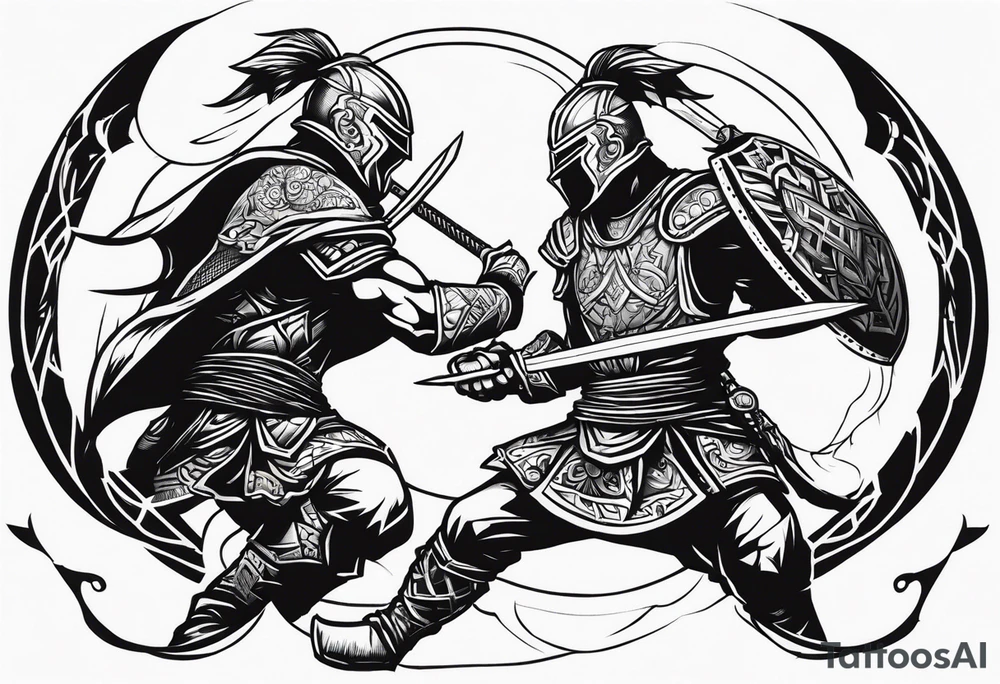 2 warriors fighting tattoo idea