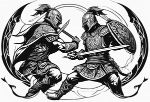 2 warriors fighting tattoo idea