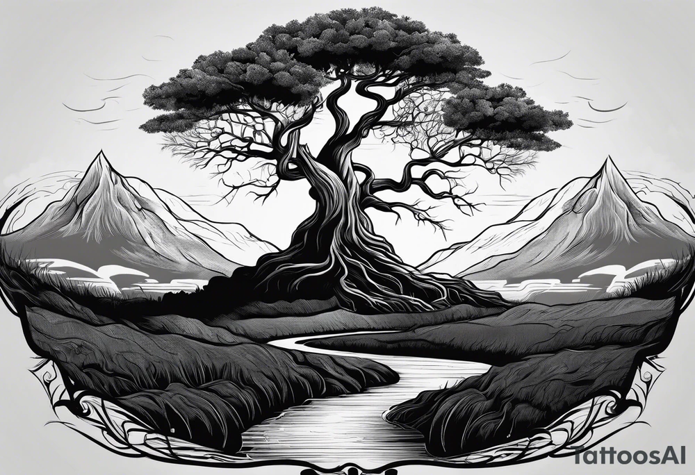 a narrow tree with roots with the text of "Deep roots are not reached by the frost." around it tattoo idea