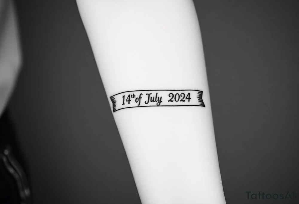 Christian baptism tattoo with the date 14th of July 2024 wrapping around the arm as a band tattoo idea