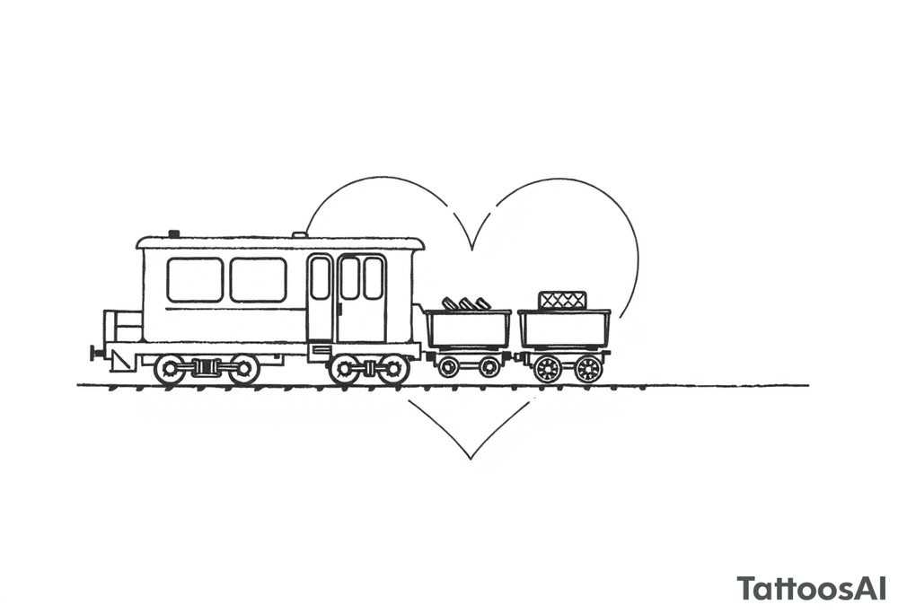 A train with carriages in the shape of a heart tattoo idea