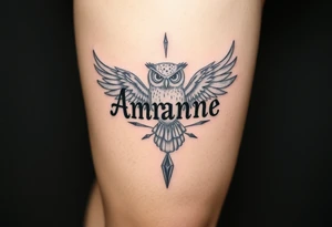 Amanda name deathly hallows and owl tattoo idea