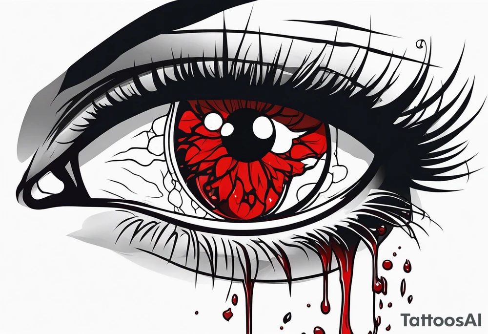 Bleeding tear draining to down from red eye tattoo design model tattoo idea