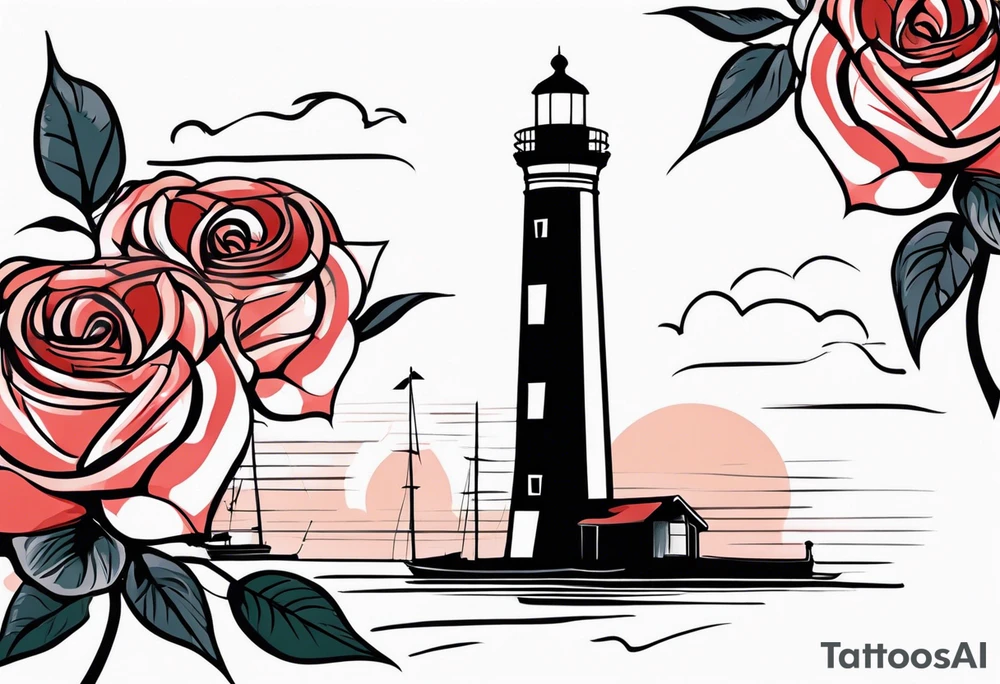 Leuchtturm und Rose schwarz tattoo idea