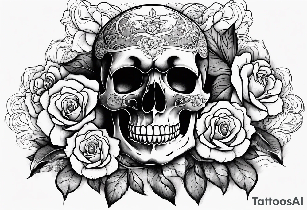 skull and roses tattoo idea