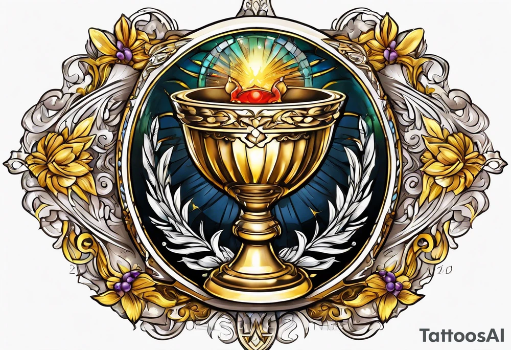 chalice surrounded by golden halo tattoo idea