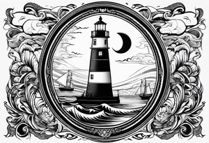 phoenix survolant un voilier. lune. phare marin tattoo idea