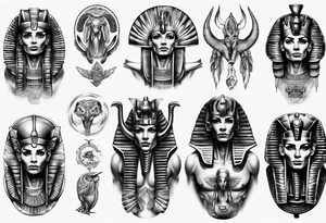 Egyptian gods theme full sleeve realistic tattoo idea