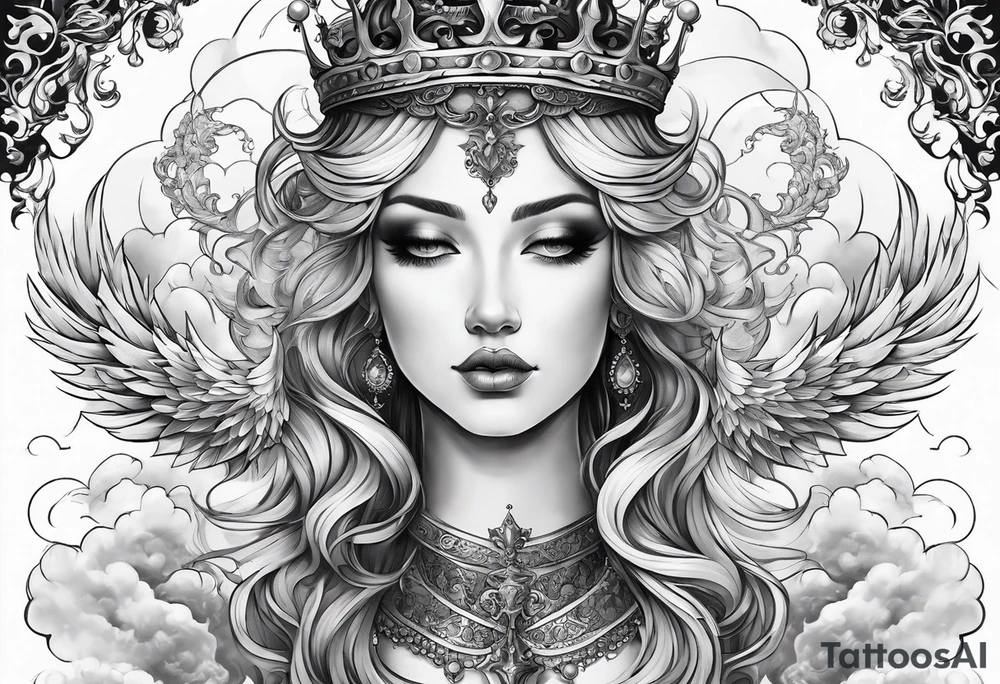 Neck tattoo angelic with a hint of space and god and clouds and crown tattoo idea