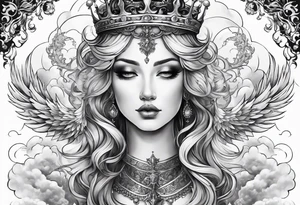 Neck tattoo angelic with a hint of space and god and clouds and crown tattoo idea