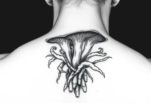 teschio con radici di funghi tattoo idea