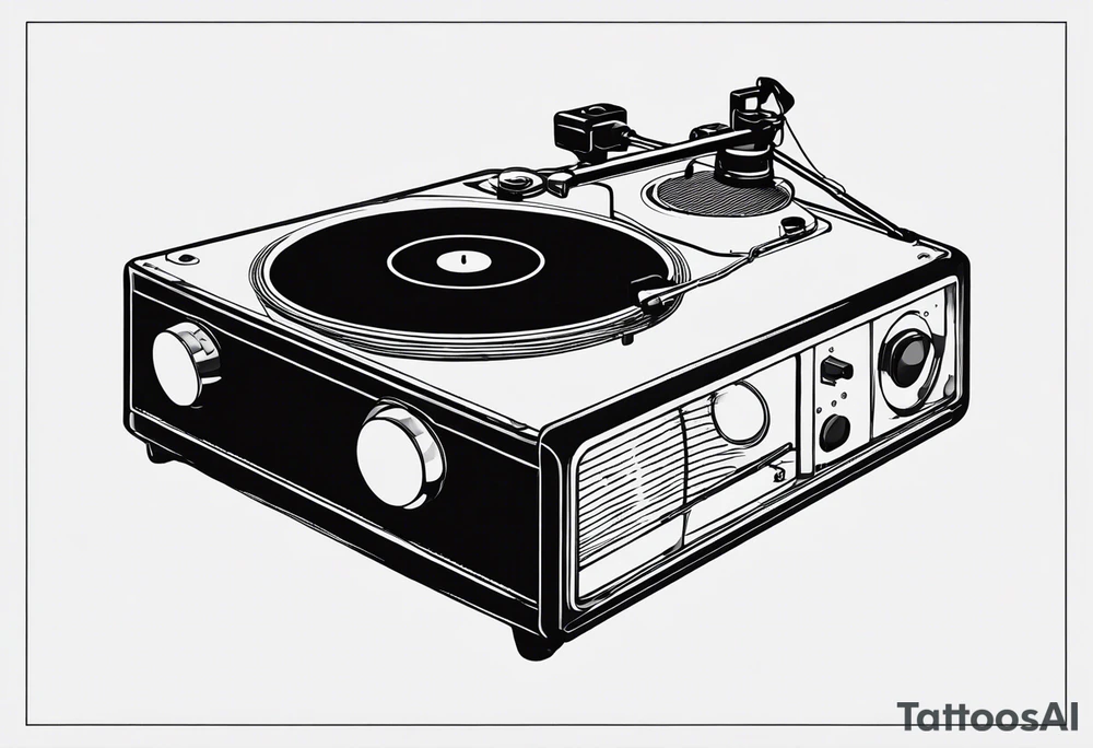 A recordplayer fineline minimalistic outline tattoo idea A recordplayer fineline minimalistic outline tattoo idea