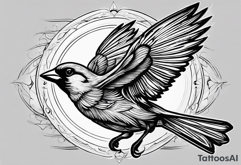 sunrays sparrow flying tattoo idea