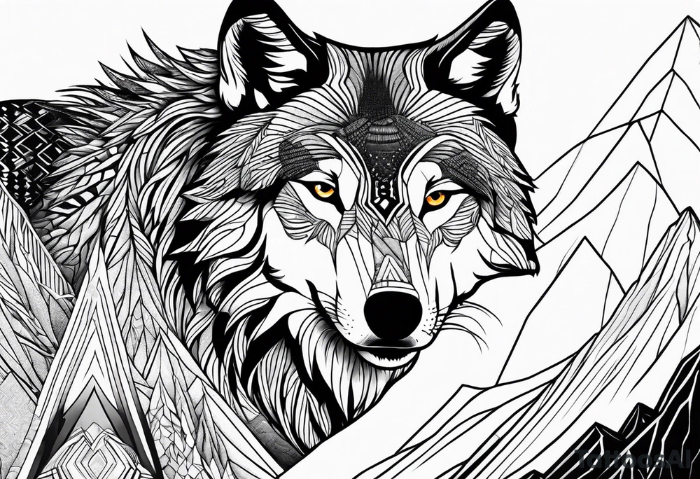 Mountains, wolf eyes underneath tattoo idea