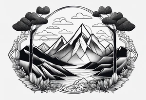 Whimsical mountains tattoo idea