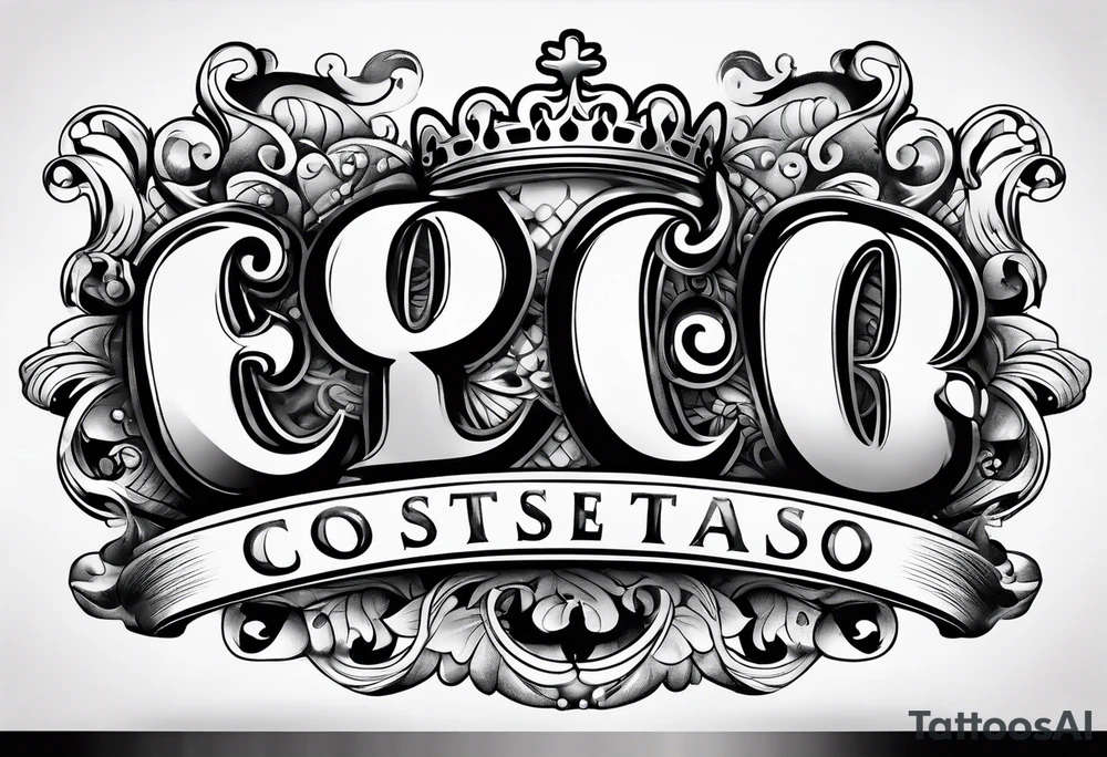 Costa in big bubble letters with a crown on top them tattoo idea