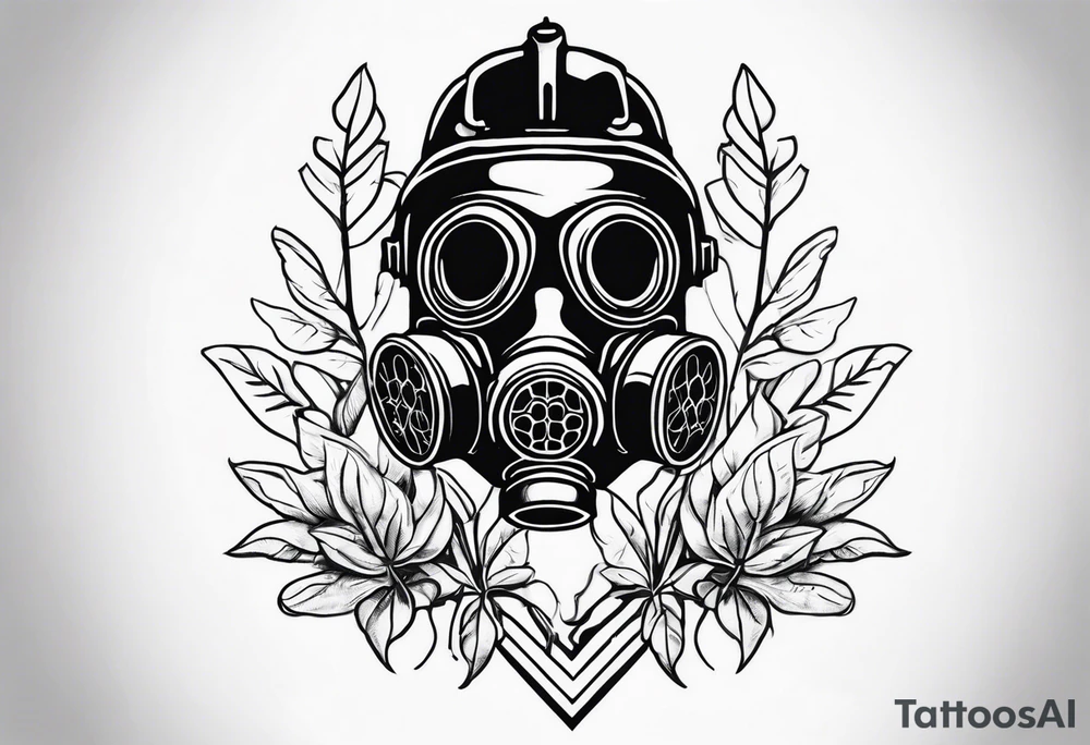 plant stick out from a gasmask tattoo idea