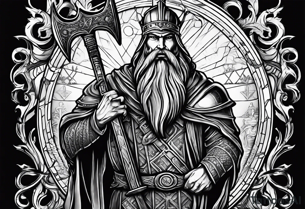 The symbol of Matthias a open Bible and a battle Axe tattoo idea