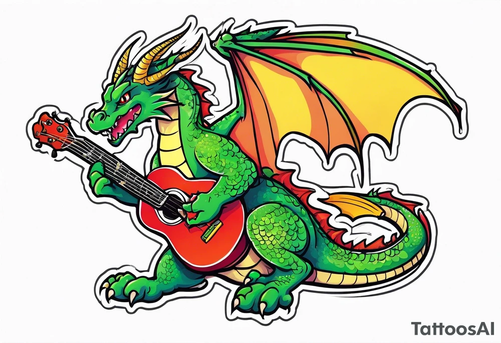 Dragon playing guitar tattoo idea