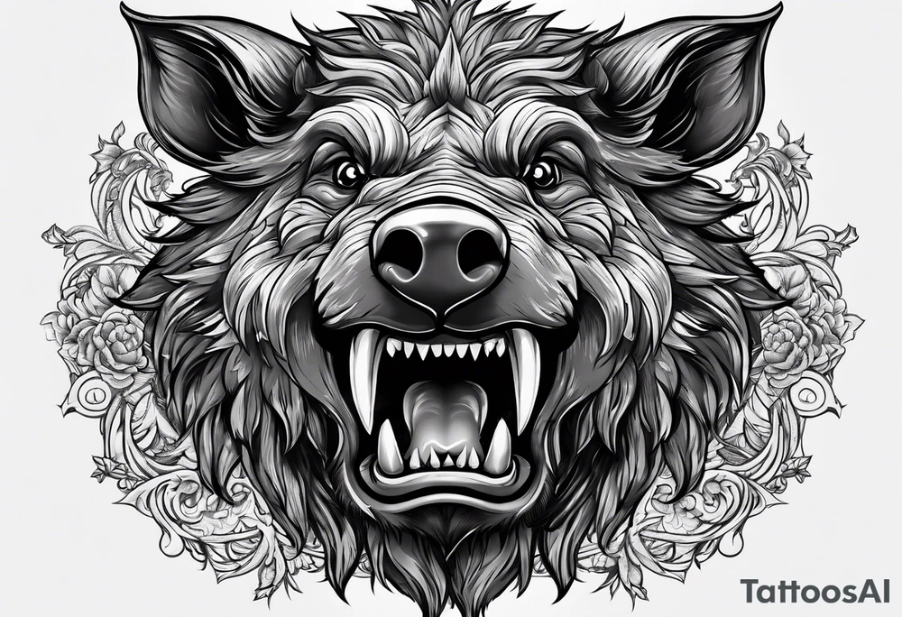 angry boar front tattoo idea