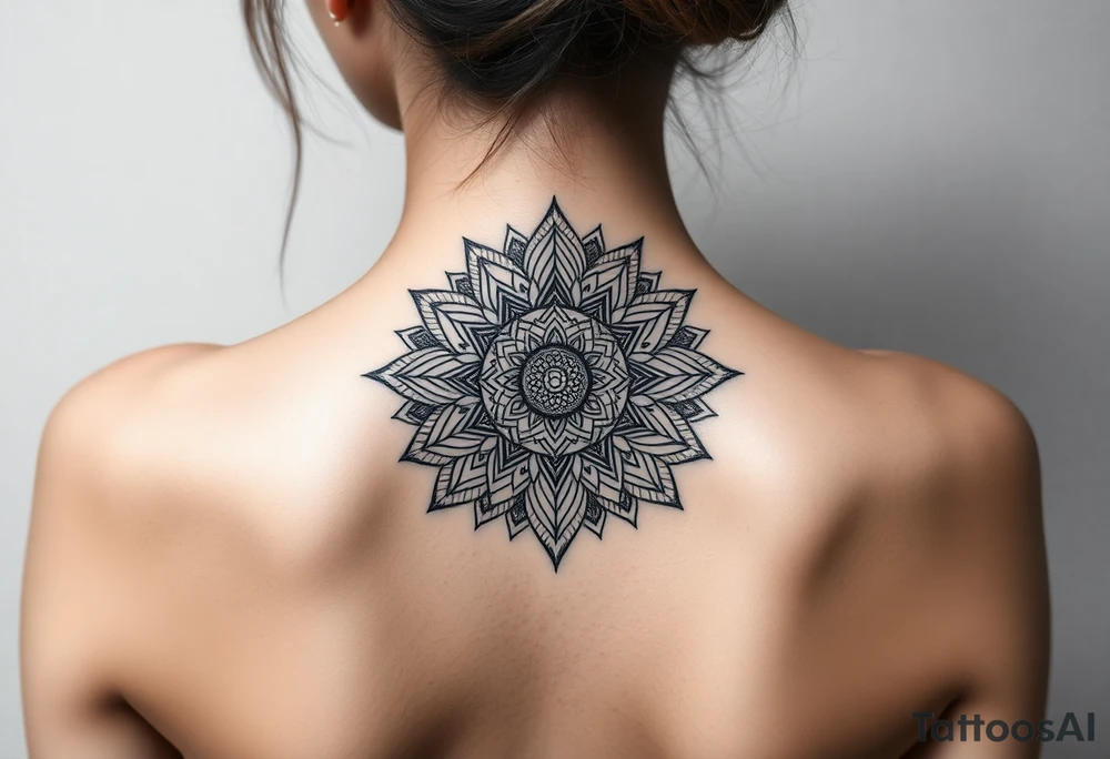 intricate mandala with sacred geometry and cosmic elements tattoo idea