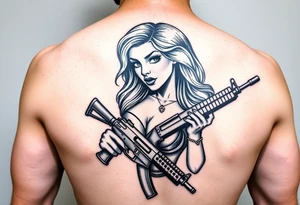 Gangster Pin up girl with ak 47 and a uzi tattoo idea
